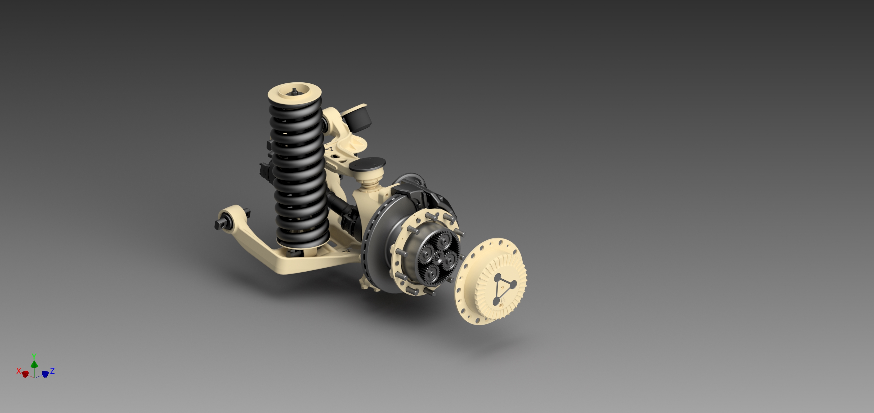 IS-7 independent suspension corner with spring and hub